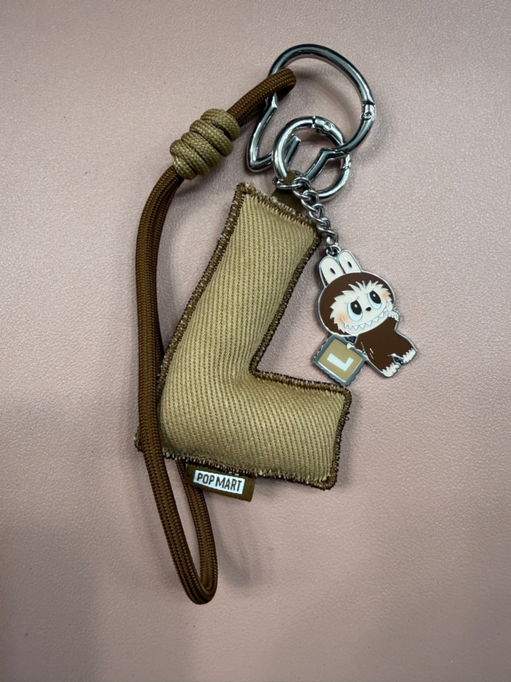 POP MART Kids Brown 'L' Letter Plush Keychain with Charm